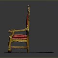 Ornate Royal Style Chair With Intricate Golden Carved Details And Red Upholstered Seat