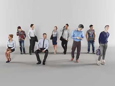 Diverse Group of People Standing and Sitting in Various Casual and Formal Attire 3d model