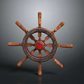 Classic Vintage Wooden Ship Wheel With Red Decorative Center And Spokes