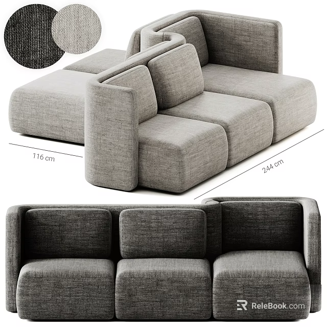 Gray Fabric Sectional Sofa With Modular Design And Dimensions 176cm 246cm 3d model 