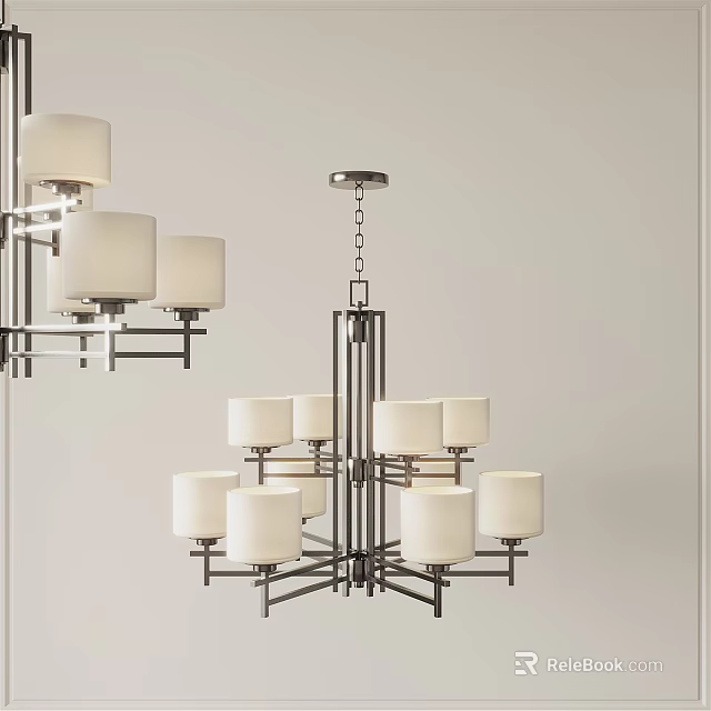 Modern Chandelier Design With Multiple White Shades And Metal Frame Structure 3d model