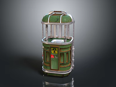 Green Metal Frame Household Storage Cabinet With Transparent Glass Cover And Radioactive Warning Symbol 3d model