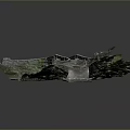 Detailed Model of Arch Bridge with Stone Structure Green Plants and Water Flow