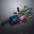 Sci Fi Weapon With Mechanical Design Blue Red Yellow Metal Components 3d model