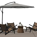 Modern Minimalist Outdoor Table Chair Set with Umbrella Wooden Side Table Folding Chairs Plant Decor
