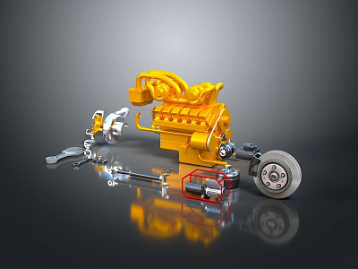 High Performance Tire With Yellow Mechanical Components And Tools On Reflective Surface 3d model
