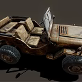Classic Old Rusty Vintage Jeep With Bright Headlights And Big Tires