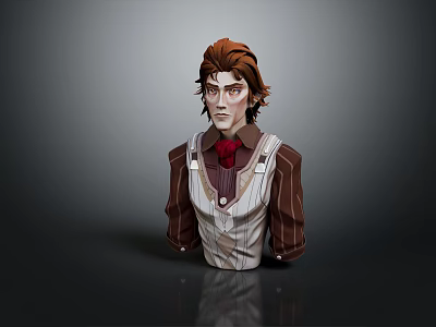 Game And Movie Character 3D Bust With Brown Hair Striped Vest Brown Coat Red Bowtie 3d model