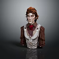 Game And Movie Character 3D Bust With Brown Hair Striped Vest Brown Coat Red Bowtie