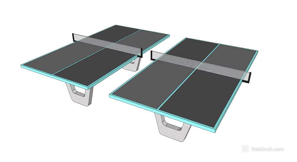 Two Modern Ping Pong Tables Black Tabletop Light Blue Edges White Frames Indoor Sports Equipment 3d model 