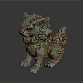 Traditional Mythical Lion Statue With Blue Green Hue And Intricate Carvings