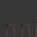 Wooden Furniture Set Including Two Small Round Stools And One Tall Stool