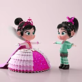 Game Movie Characters In Pink Ruffled Dress With Crown And Green Striped Outfit With Bow