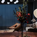 Modern White Floor Lamp In Cozy Living Room With Beige Sofa And Orange Pillow