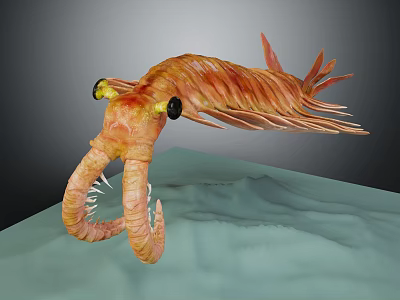 Strange Sea Creature With Orange Body Yellow Eyes And Finned Appendages On Ocean Floor 3d model