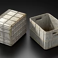 Two Metal Storage Bins With Grid Pattern One With Lid And One Without 3d model