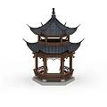 Traditional Chinese Pavilion With Multi Layered Black Tile Roof And Wooden Structure