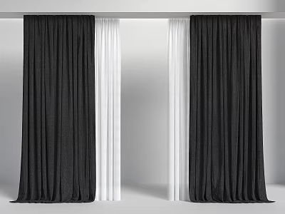 Modern Black and White Curtains with Elegant Soft Fabric for Interior Room Decor 3d model