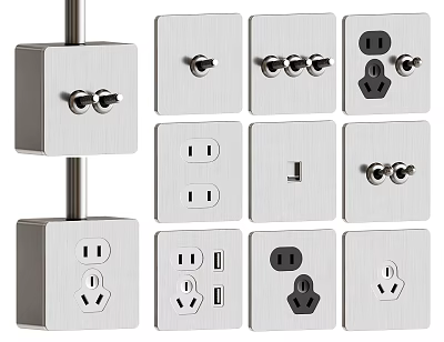 Modern Metallic Switch Panels With Various Sockets And Switches Design 3d model