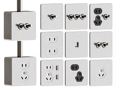 Industrial wind lever switch open wire switch socket homestay metal switch stainless steel panel socket USB socket 3d model