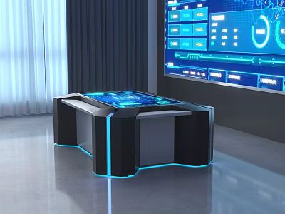 Modern Smart Public Facility Interior With Interactive Table Large Screen And Data 3d model