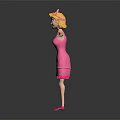 3D Female Character in Pink Dress with Headband and Outstretched Arms