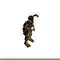 Creepy Yellow Damaged Robot With Blood Stained Body And Worn Parts