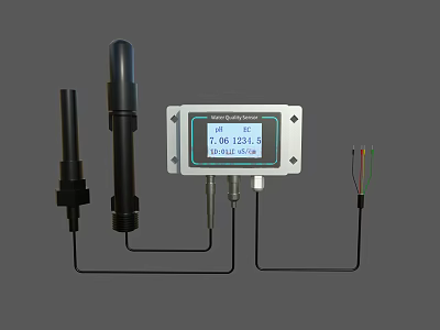 Industrial Water Quality Monitoring Equipment With Digital Display And pH Temperature Sensors 3d model