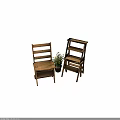 Wooden Furniture Set Including Chair And Multi Tier Shelf With Small Potted Plant