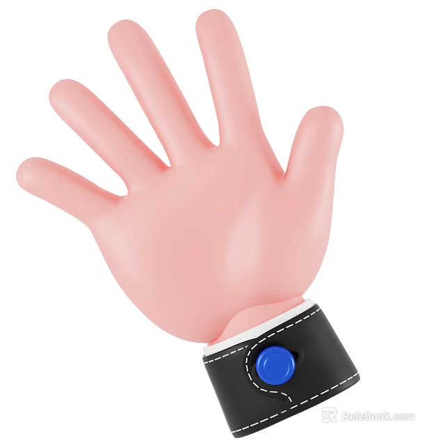 Decorative Ornament Set Featuring Pink Hand Model With Black Wristband And Blue Button 3d model 