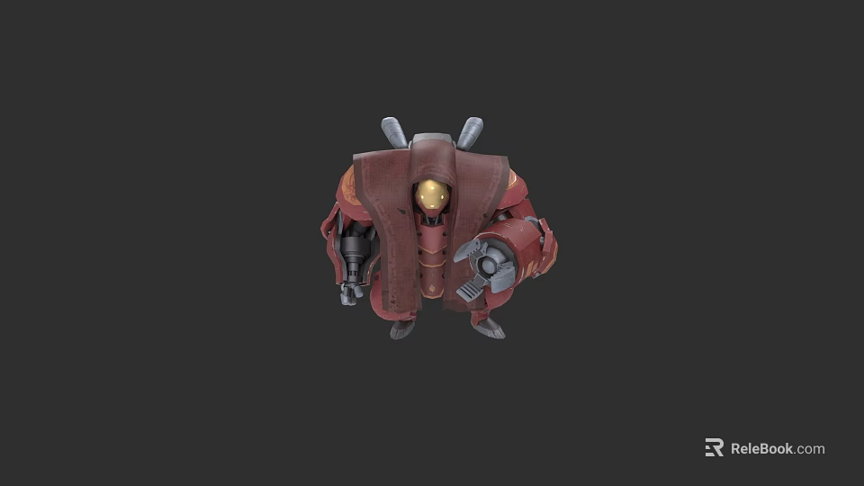 Battle Ready Game Movie Character In Mechanical Red Armor With Yellow Core 3d model 