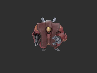 Battle Ready Game Movie Character In Mechanical Red Armor With Yellow Core 3d model