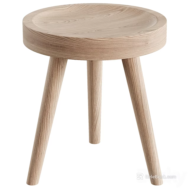 Modern Wooden Stool With Round Seat And Three Tapered Legs Design 3d model 