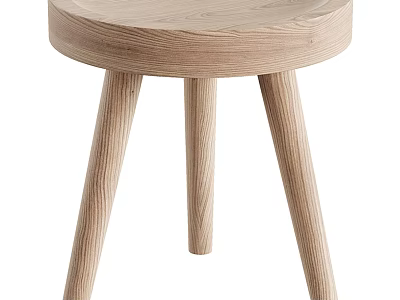 Modern Wooden Stool With Round Seat And Three Tapered Legs Design 3d model