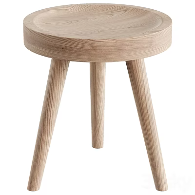 Modern Wooden Stool With Round Seat And Three Tapered Legs Design 3d model