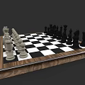 Detailed Chessboard With Black And White Pieces On Wooden Base