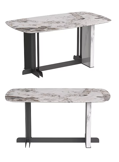 Modern Console Table With Marble Top And Black Metal Frame Design 3d model