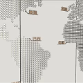 Museum World Map Exhibition Featuring Dot Matrix Design on Display Panels 3d model