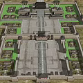Ancient Architecture Complex With Symmetrical Layout Stone Pathways And Green Courtyards 3d model