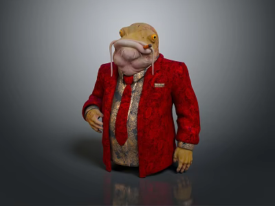 Detailed Anthropomorphic Toad Game Movie Character Wearing Red Coat and Gold Tie 3d model