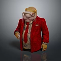 Detailed Anthropomorphic Toad Game Movie Character Wearing Red Coat and Gold Tie