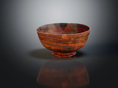 Brown And Red Striped Tableware Set With Handcrafted Textured Design And Smooth Base 3d model