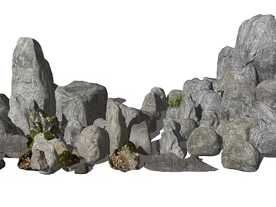 Natural Decorative Stone Garden Ornaments Arranged With Small Plants For Outdoor Use 3d model