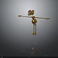 Golden Abstract Humanoid Character with Curly Hair Spherical Body and Slender Limbs on Dark Background