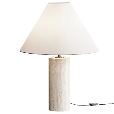 Modern Minimalist Table Lamp With White Fabric Shade And Beige Textured Column Base 3d model
