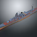 Detailed Warship Model with Turrets Antennas Gray Hull and Red Deck as Waterborne Transport
