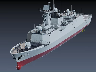 Modern Military Warship Featuring White Hull Red Bottom Radar And Antennas 3d model