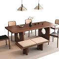 Middle style dining table and chair long dining table 3d model