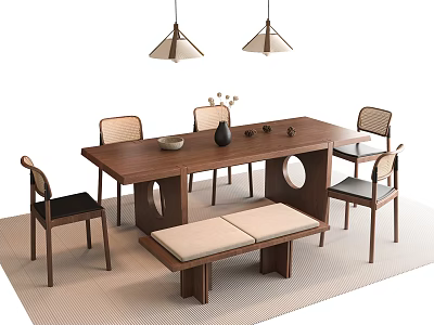 Middle style dining table and chair long dining table 3d model