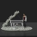 Stunning Floral Installation Featuring White Piano Surrounded By Flowers Greenery And Woman